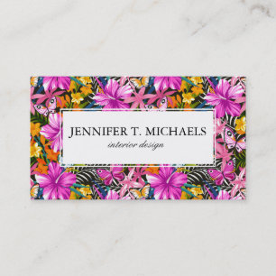 Carte De Visite Feuille et fleurs tropicaux