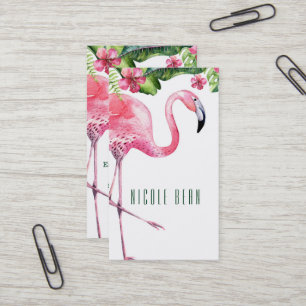 Carte De Visite Feuille floral tropical rose de Flamant rose et de