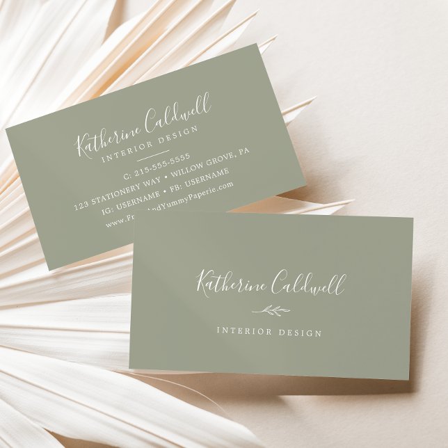 Carte De Visite Feuille minimale | Sage Green (Créateur téléchargé)