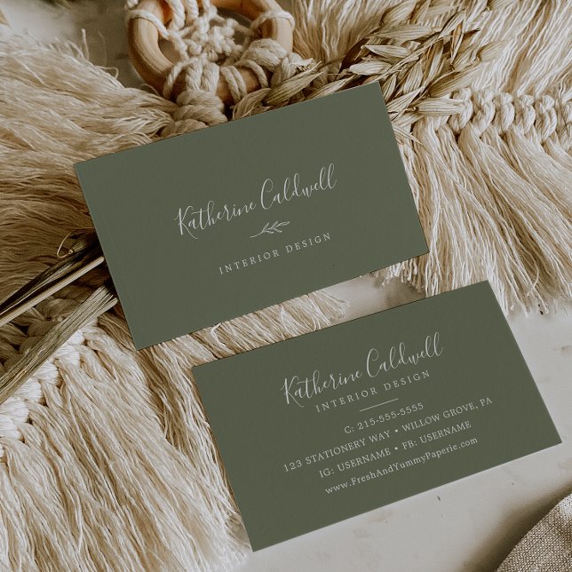 Carte De Visite Feuille minimale | Vert foncé (Créateur téléchargé)