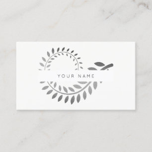 Carte De Visite Feuille Spirale Botanique Argent gris blanc