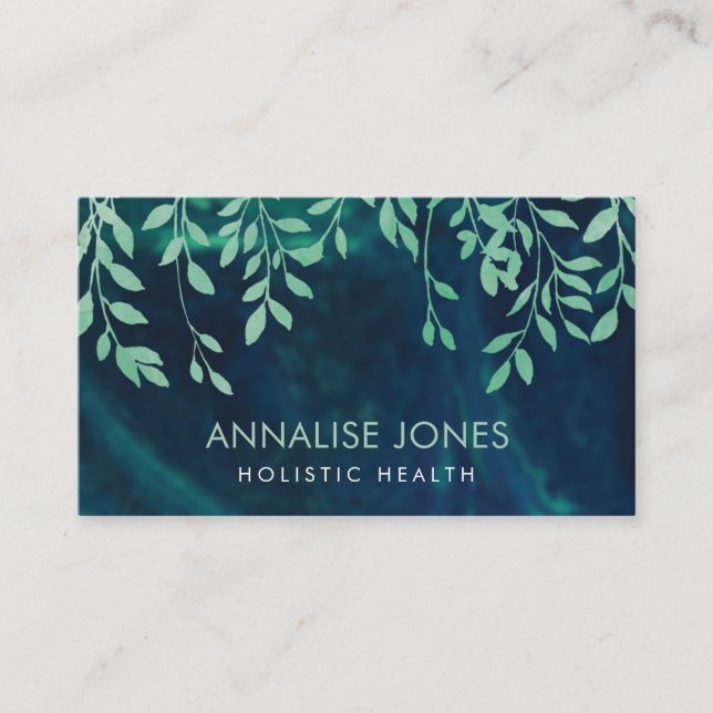 Carte De Visite Feuille turquoise translucide sur la texture (Devant)