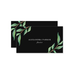 Carte De Visite Feuille vert d'aquarelle sur le noir
