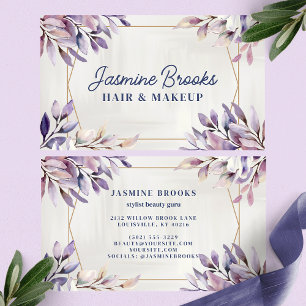 Carte De Visite Feuilles botaniques tendance violettes et dorées