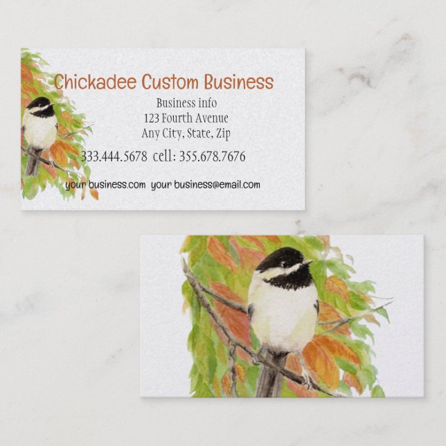 Carte De Visite Feuilles d'automne Chickadee Bird Custom (Devant / Derrière)