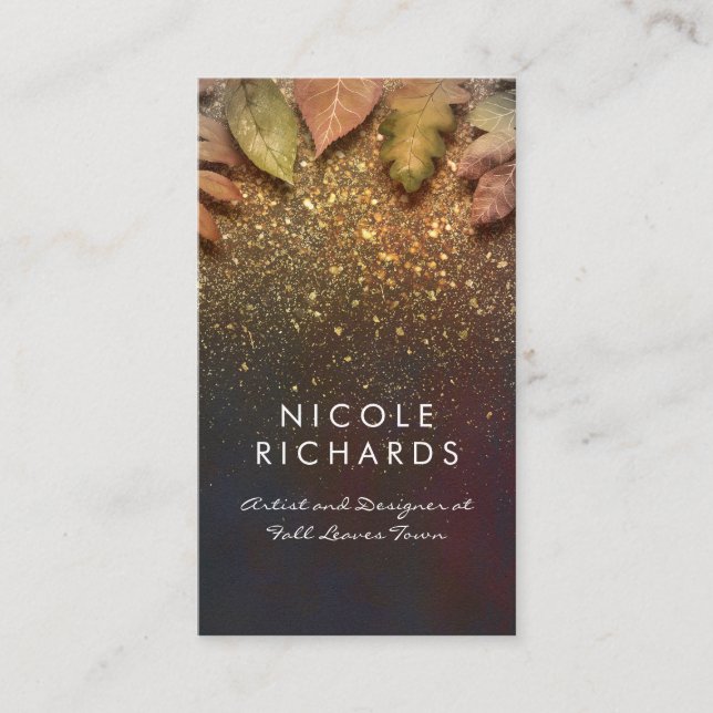Carte De Visite Feuilles d'automne et Parties scintillant d'or bri (Devant)
