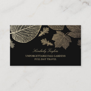 Carte De Visite Feuilles d'automne or et noir élégant