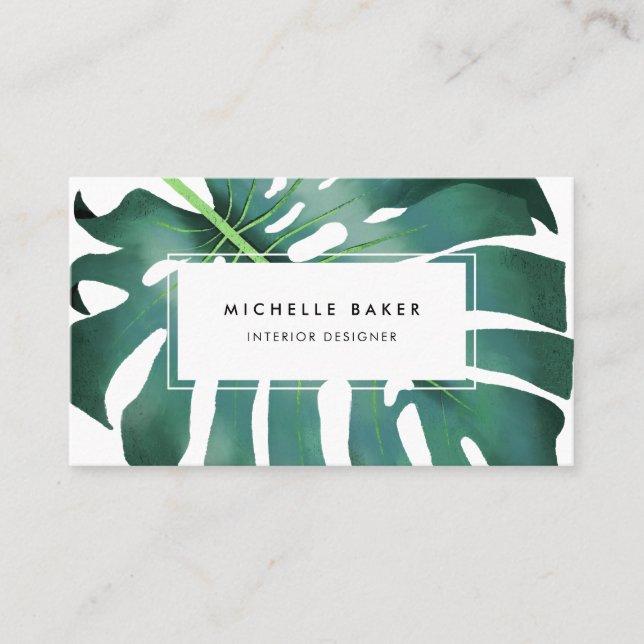 Carte De Visite Feuilles de Monstera de verdure tropicale (Devant)