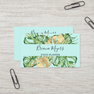 Carte De Visite Feuilles de palmier verdure aquarelle or tropique