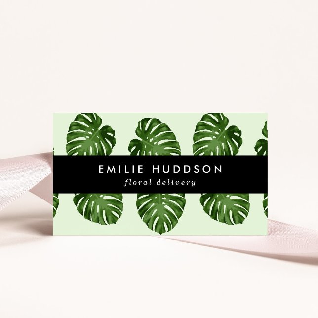Carte De Visite Feuilles de palmiers, Feuilles verts, fleuriste, b (Créateur téléchargé)