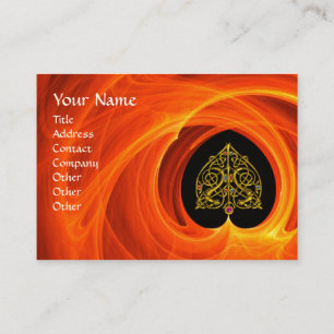 CARTE DE VISITE FEUILLES D'OR DANS LES CHALEINES FRACTALES ORANGE