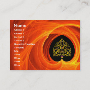CARTE DE VISITE FEUILLES D'OR DANS LES CHALEINES FRACTALES ORANGE
