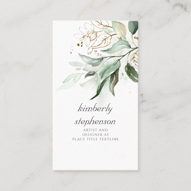 Carte De Visite Feuilles d'or et Eucalyptus verdure Dreamy Faded (Devant)