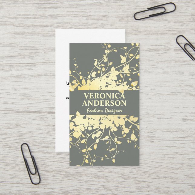 Carte De Visite Feuilles d'or et vignes (Devant/Arrière en situation)