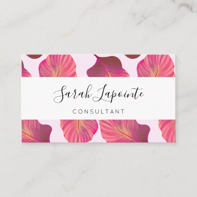 Carte De Visite Feuilles tropicaux chic en Motif rose (Devant)