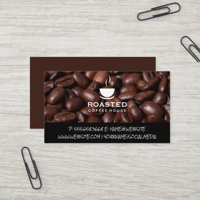 Carte De Visite Fèves de café | Logo de la coupe de café (Devant/Arrière en situation)
