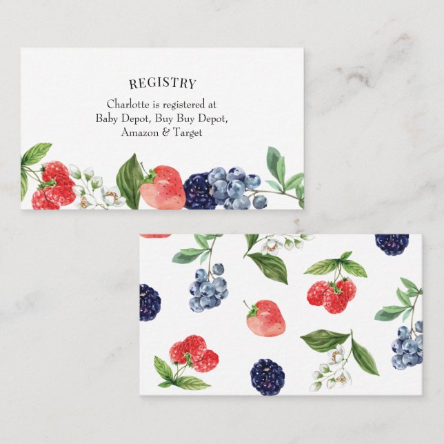 Carte De Visite Fiche d'insertion du Baby shower de fraises Berry (Devant / Derrière)