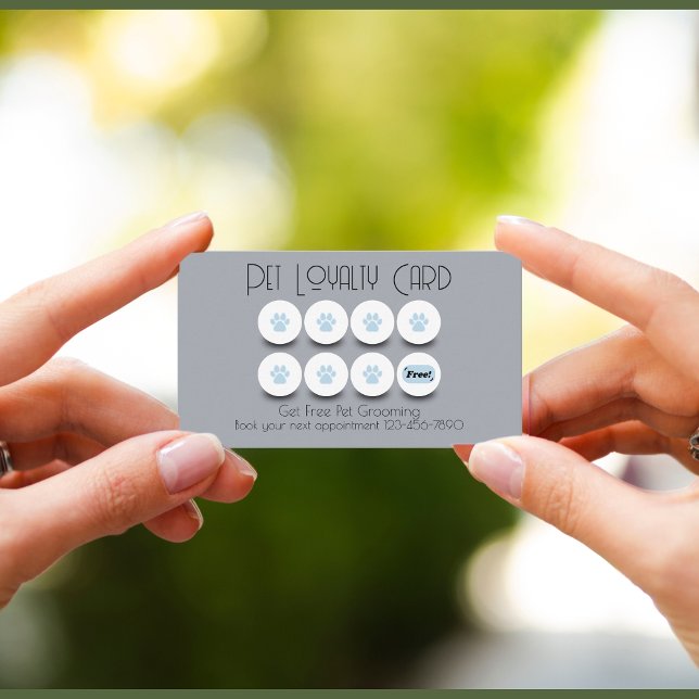 Carte De Visite Fidélité aux pattes pour chien de toilettage (Reward returning customers with a free appointment, loyalty card in gray and baby blue)