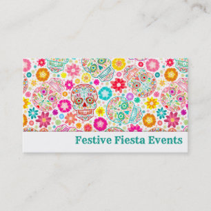 Carte De Visite Fiesta colorée de crânes et de fleurs de sucre