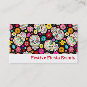 Carte De Visite Fiesta colorée de crânes et de fleurs de sucre s