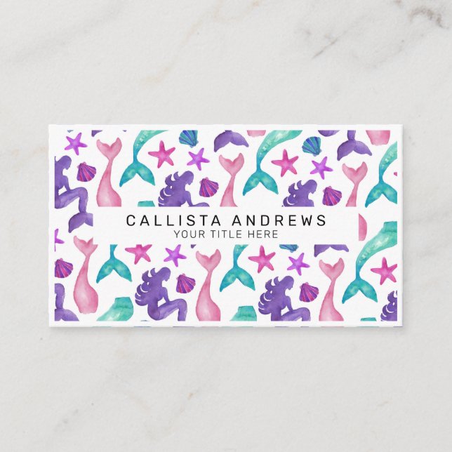 Carte De Visite Fille Aquarelle Mermaids Contes Coquillages Motif (Devant)