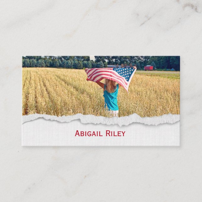 Carte De Visite Fille avec drapeau américain (Devant)