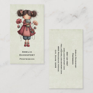 Carte De Visite Fille avec une poupée grenouille mignonne et fanta