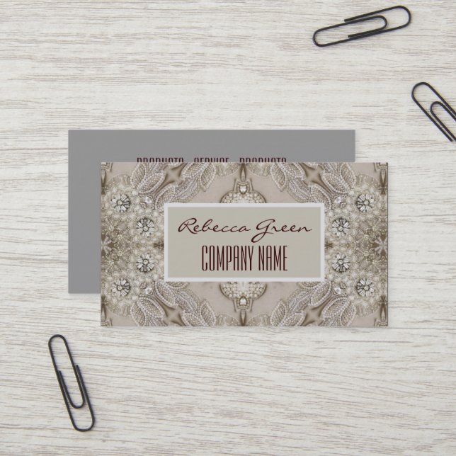 Carte De Visite Fille branchée Gatsby Chic Mode Paris Dentelle (Devant/Arrière en situation)