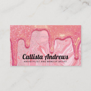Carte De Visite Fille Chic Parties scintillant rose gouttes de mar