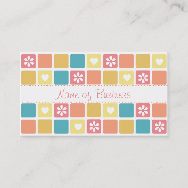 Carte De Visite Fille Coeur Carré Motif Retro Fleurs de marguerite (Devant)