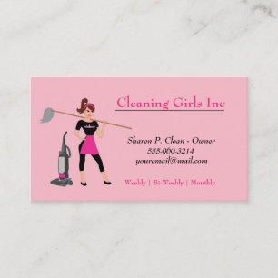 Carte De Visite Fille De Cartoon Rose Avec Service De Nettoyage Mo