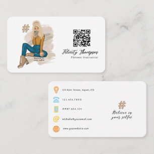 Carte De Visite Fille de selfie à la mode avec code QR