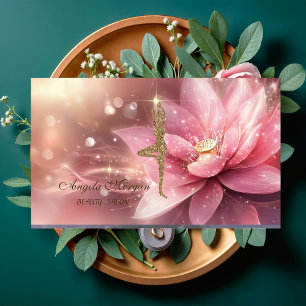 Carte De Visite Fille de yoga pailletée à la fleur de lotus rose m