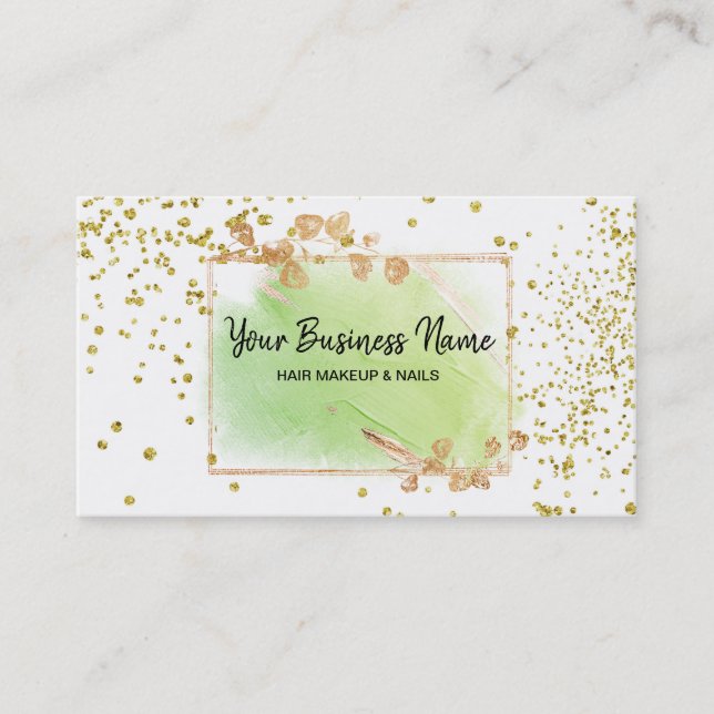 Carte De Visite *~* Fille Gold Cadre Floral Lime Vert Blanc (Devant)