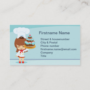 Carte De Visite Fille mignonne avec gâteau au chocolat