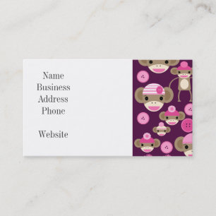 Carte De Visite Fille mignonne rose singes Filles sur violet