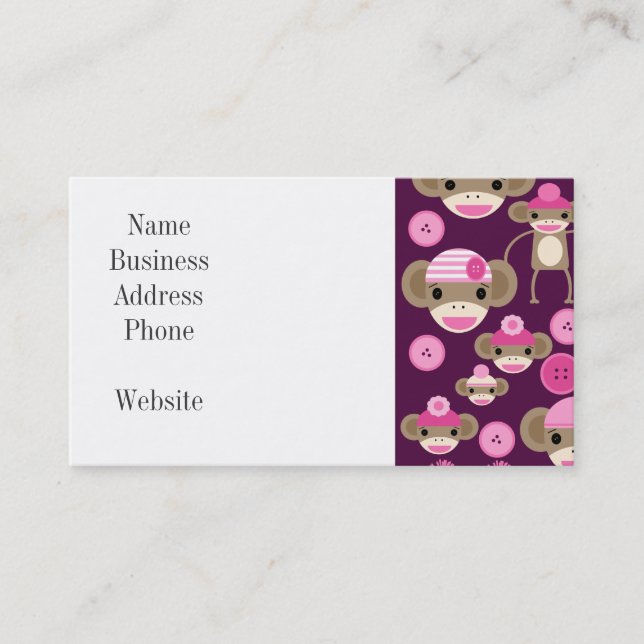Carte De Visite Fille mignonne rose singes Filles sur violet (Devant)