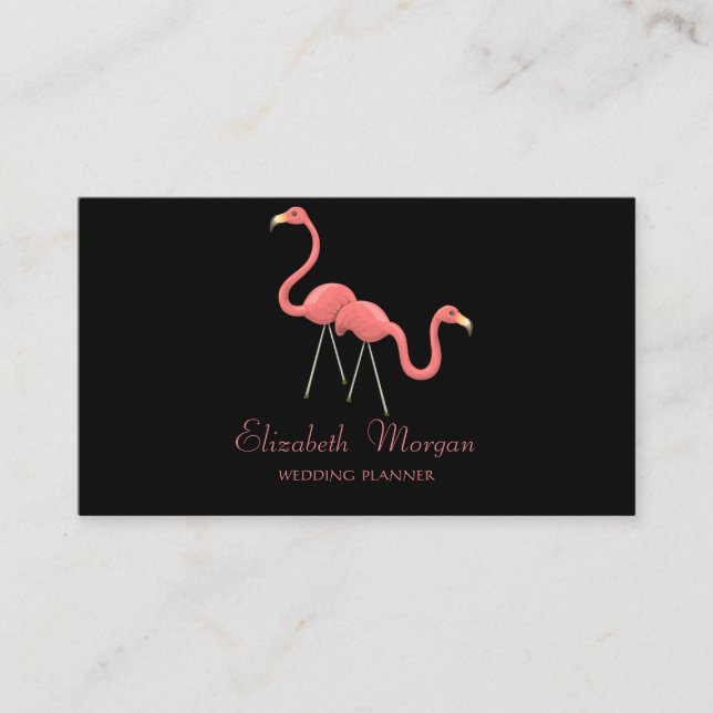 Carte De Visite Fille moderne drôle, Flamants roses, Noir (Devant)