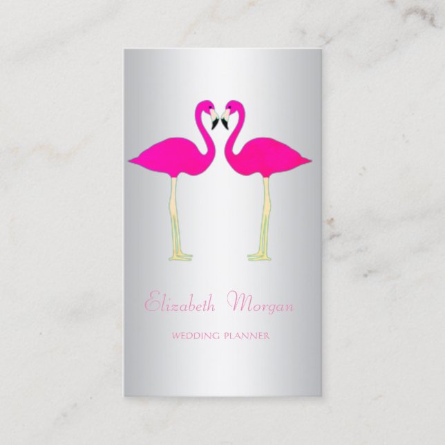 Carte De Visite Fille Moderne Drôle, Flamants roses Roses En Amour (Devant)