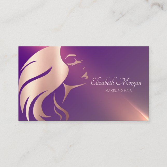 Carte De Visite Fille professionnelle visage Silhouette violet (Devant)
