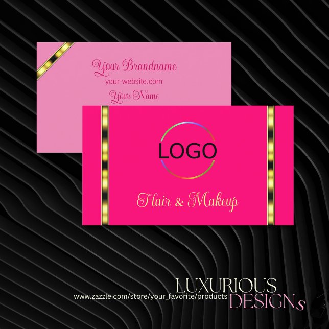 Carte De Visite Fille rose chic avec logo Gold Border Professional (Créateur téléchargé)