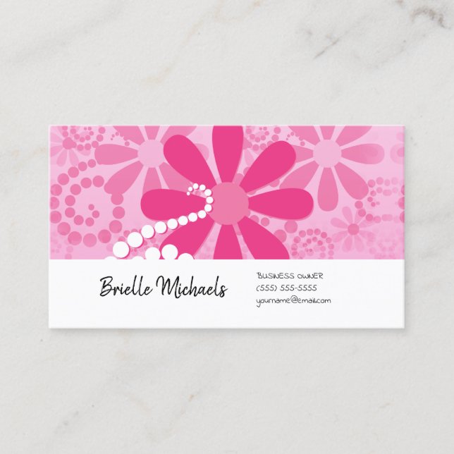 Carte De Visite Fille rose Retro Daisy Fleur mignonne Motif Floral (Devant)