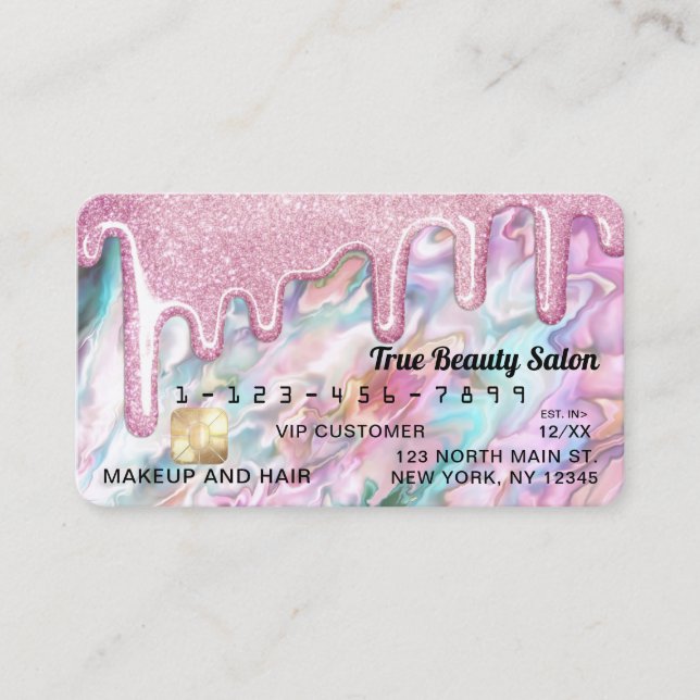 Carte De Visite Fille rose Turquoise Pearl Opal Parties scintillan (Devant)