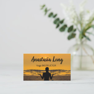 Carte De Visite Fille sur la plage au lever du soleil, Yoga Instru