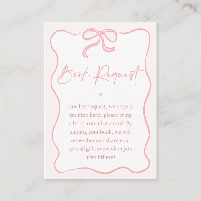 Carte De Visite Filles Baby shower Bow rose Demande de carnet Insé (Devant)