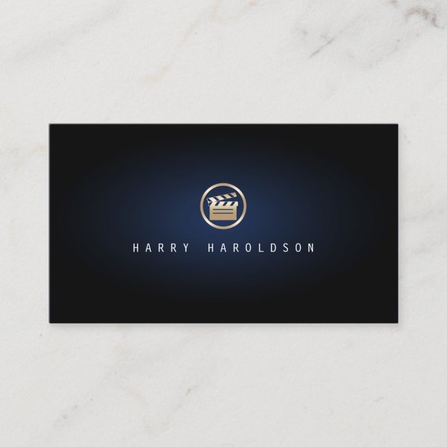 Carte De Visite Film réalisateur Gold Glapperboard Icon Blue Glow (Devant)