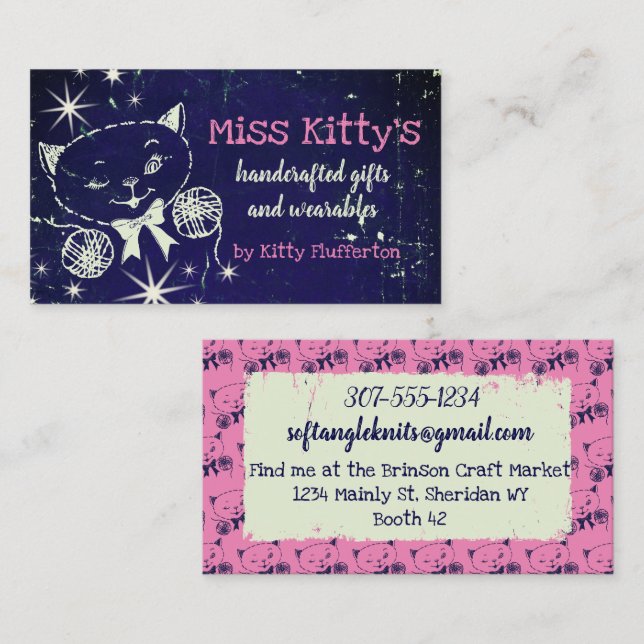 Carte De Visite Fils de chat Kitty tricot crochet homespun (Devant / Derrière)