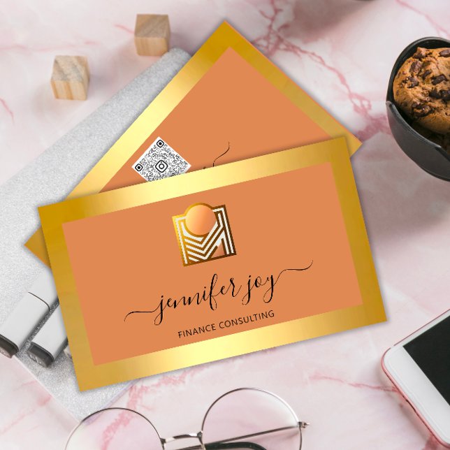 Carte De Visite Finance Consulting Broker Gold Frame Logo QR Code (Finance Consulting Broker Gold Frame Logo QR Code Business Card)