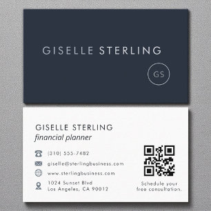 Carte De Visite Financial Planner QR Code Marine Blue Luxe