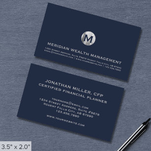 Carte de visite financier Blue Silver Monogram